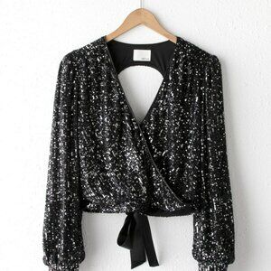 NWT Greylin Eliza Open Back Sequin Top in Black Size L